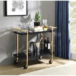 Best Sale 🔔 OS Home And Office Furniture Alios Serving Cart With Black Gold Frame 👏 -Guest Chairs Sales 2223483 3 L