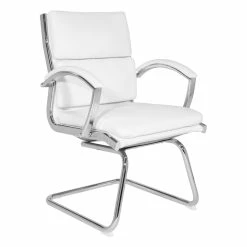 Best Pirce 🧨 Office Star Mid-Back Visitor's Chair In White Faux Leather In Chrome Finish Base ✨
