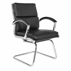 Cheap 🌟 Office Star Mid-Back Visitor's Chair In Black Faux Leather In Chrome Finish Base ⌛