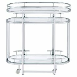 Discount 👏 ACME Furniture ACME Piffo Glass Top Storage Serving Cart And Bar Table In Clear And Chrome 🛒 -Guest Chairs Sales 2236952 4 L