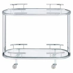 Discount 👏 ACME Furniture ACME Piffo Glass Top Storage Serving Cart And Bar Table In Clear And Chrome 🛒 -Guest Chairs Sales 2236952 5 L