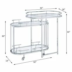 Discount 👏 ACME Furniture ACME Piffo Glass Top Storage Serving Cart And Bar Table In Clear And Chrome 🛒 -Guest Chairs Sales 2236952 7 L
