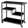 Outlet 😍 Benzara Metal Bar Cart With Tempered Glass Shelves In Gunmetal Gray Black 💯
