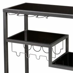 Outlet 😍 Benzara Metal Bar Cart With Tempered Glass Shelves In Gunmetal Gray Black 💯 -Guest Chairs Sales 2240896 7 L