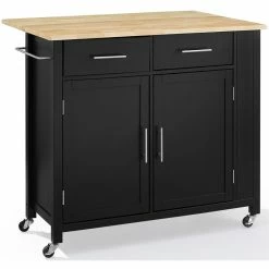 Deals ⌛ Crosley Furniture Savannah Wood Top Drop Leaf Kitchen Island/Cart In Black 🌟