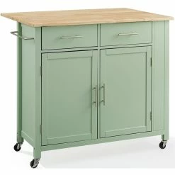Budget π₯ Crosley Furniture Savannah Wood Top Drop Leaf Kitchen Island/Cart In Mint Green β€οΈ