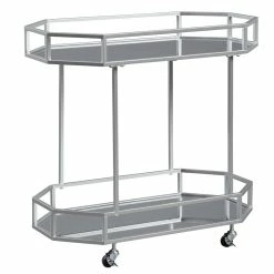 Promo 😉 Benzara Octagonal Metal Bar Cart With Mirrored Top And Bottom In Silver 😀