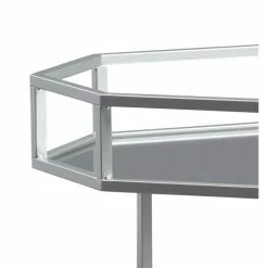 Promo 😉 Benzara Octagonal Metal Bar Cart With Mirrored Top And Bottom In Silver 😀 -Guest Chairs Sales 2253508 2 L