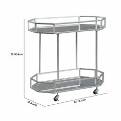 Promo 😉 Benzara Octagonal Metal Bar Cart With Mirrored Top And Bottom In Silver 😀 -Guest Chairs Sales 2253508 4 L