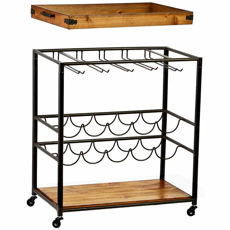 Brand new ⭐ Southern Enterprises SEI Furniture Mayson Tray Top Bar Cart In Black And Natural ✨ 3 Brand new ⭐ Southern Enterprises SEI Furniture Mayson Tray Top Bar Cart In Black And Natural ✨ - Image 3