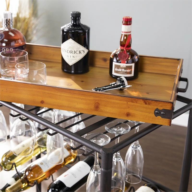 Brand new ⭐ Southern Enterprises SEI Furniture Mayson Tray Top Bar Cart In Black And Natural ✨ 4 Brand new ⭐ Southern Enterprises SEI Furniture Mayson Tray Top Bar Cart In Black And Natural ✨ - Image 4