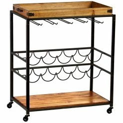 Brand new ⭐ Southern Enterprises SEI Furniture Mayson Tray Top Bar Cart In Black And Natural ✨
