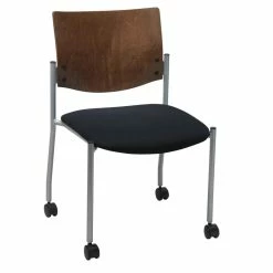 Budget 🛒 KFI Furniture KFI Evolve Guest Chair - Casters - Black Fabric Chocolate Wood Back 🛒