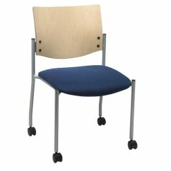 Hot Sale ⭐ KFI Furniture KFI Evolve Guest Chair - Casters - Navy Fabric - Natural Wood Back 🥰