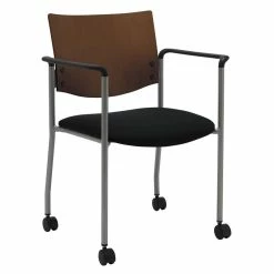 Buy 😍 KFI Furniture KFI Evolve Guest Chair - Arms - Casters - Black Fabric - Chocolate Wood Back 🧨