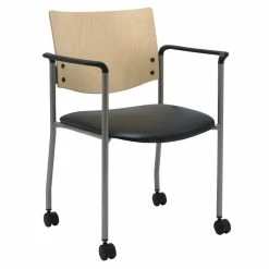 Cheap 🔥 KFI Furniture KFI Evolve Guest Chair - Arms - Casters - Black Vinyl - Natural Fabric 🎁
