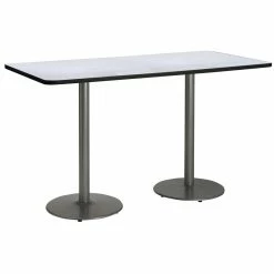 Deals 🛒 KFI Furniture KFI 36" X 72" Pedestal Table - Grey Top - Round Silver Base. Bistro Height 🥰