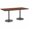 Deals 🔥 KFI Furniture KFI 36" X 72" Pedestal Table - Mahogany Top - Round Silver Base ❤️