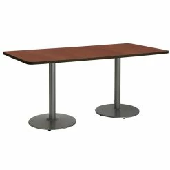 Deals 🔥 KFI Furniture KFI 36" X 72" Pedestal Table - Mahogany Top - Round Silver Base ❤️