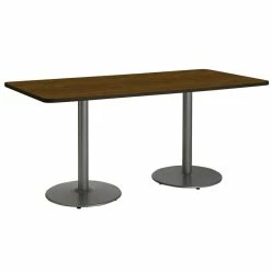 Budget 🌟 KFI Furniture KFI 36" X 72" Pedestal Table - Walnut Top - Round Silver Base 🧨