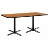 Discount 👍 KFI Furniture KFI 36" X 72" Pedestal Table - Medium Oak Top - Black X-Base ✔️