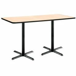 Deals 🔔 KFI Furniture KFI 36" X 72" Pedestal Table - Natural Top - Black X-Base - Bistro Height 👍