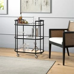 Promo 💯 Henn&Hart 30" Blackened Bronze Metal/Glass Bar Cart 👍 -Guest Chairs Sales 2291643 6 L