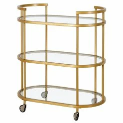 Deals 🔔 Henn&Hart 30" Brass Finish Metal/Glass Bar Cart ✨ -Guest Chairs Sales 2291644 3 L