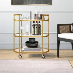 Deals 🔔 Henn&Hart 30" Brass Finish Metal/Glass Bar Cart ✨ -Guest Chairs Sales 2291644 4 L