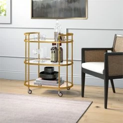 Deals 🔔 Henn&Hart 30" Brass Finish Metal/Glass Bar Cart ✨ -Guest Chairs Sales 2291644 5 L