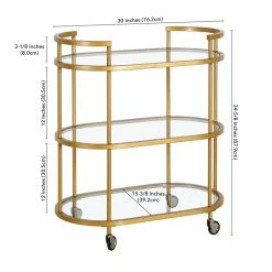 Deals 🔔 Henn&Hart 30" Brass Finish Metal/Glass Bar Cart ✨ -Guest Chairs Sales 2291644 6 L