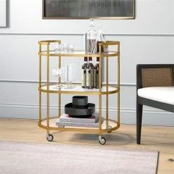 Deals 🔔 Henn&Hart 30" Brass Finish Metal/Glass Bar Cart ✨ -Guest Chairs Sales 2291644 7 L