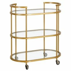 Deals 🔔 Henn&Hart 30" Brass Finish Metal/Glass Bar Cart ✨