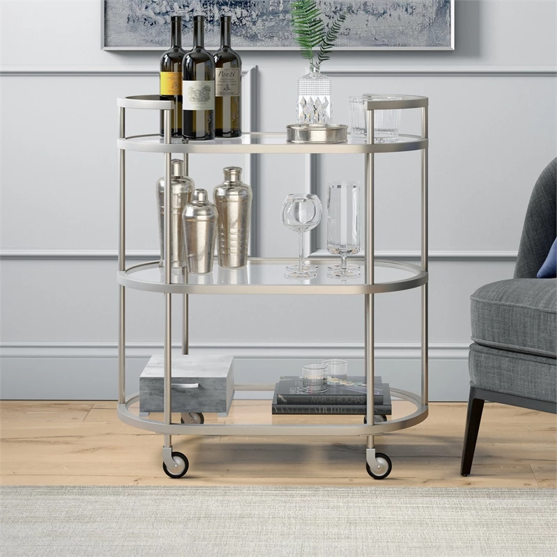 Flash Sale ๐ฅ Henn&Hart 30" Satin Nickel Finish Metal/Glass Bar Cart โค๏ธ 5 Flash Sale ๐ฅ Henn&Hart 30" Satin Nickel Finish Metal/Glass Bar Cart โค๏ธ - Image 5