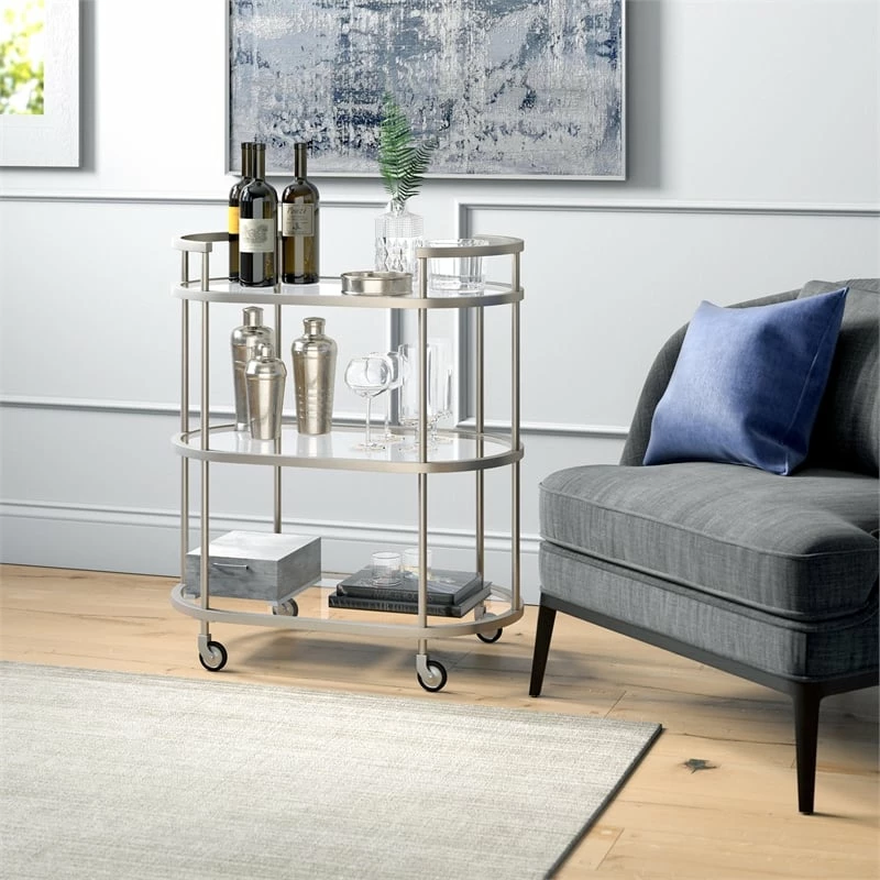 Flash Sale ๐ฅ Henn&Hart 30" Satin Nickel Finish Metal/Glass Bar Cart โค๏ธ 6 Flash Sale ๐ฅ Henn&Hart 30" Satin Nickel Finish Metal/Glass Bar Cart โค๏ธ - Image 6