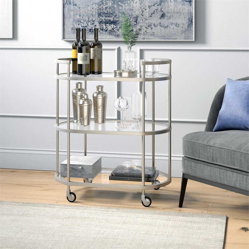 Flash Sale ๐ฅ Henn&Hart 30" Satin Nickel Finish Metal/Glass Bar Cart โค๏ธ 8 Flash Sale ๐ฅ Henn&Hart 30" Satin Nickel Finish Metal/Glass Bar Cart โค๏ธ - Image 8