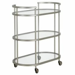 Flash Sale 🔥 Henn&Hart 30" Satin Nickel Finish Metal/Glass Bar Cart ❤️