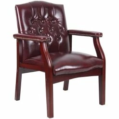 Brand new ✨ Bowery Hill Traditional Faux Leather Tufted Guest Chair In Oxblood 🥰