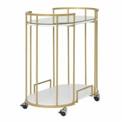 Promo ✔️ Studio Designs Home Pavillion Metal 2-Tier Mobile Bar Cart In Gold 🥰 -Guest Chairs Sales 2295740 11 L