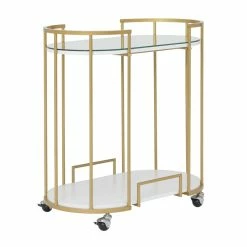 Promo ✔️ Studio Designs Home Pavillion Metal 2-Tier Mobile Bar Cart In Gold 🥰 -Guest Chairs Sales 2295740 12 L