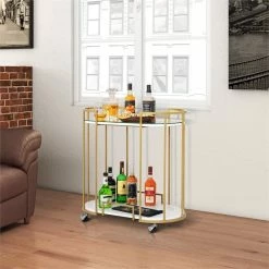 Promo ✔️ Studio Designs Home Pavillion Metal 2-Tier Mobile Bar Cart In Gold 🥰 -Guest Chairs Sales 2295740 2 L