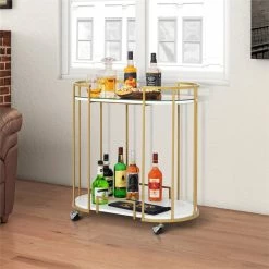 Promo ✔️ Studio Designs Home Pavillion Metal 2-Tier Mobile Bar Cart In Gold 🥰 -Guest Chairs Sales 2295740 3 L
