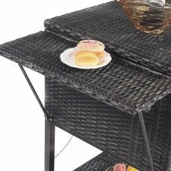 Hot Sale 🌟 Costway Rattan Portable Outdoor Patio Cooler Cart With Shelf In Mix Brown 🌟 -Guest Chairs Sales 2301302 2 L