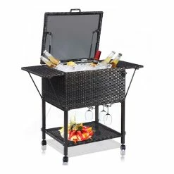 Hot Sale π Costway Rattan Portable Outdoor Patio Cooler Cart With Shelf In Mix Brown π