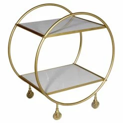 Top 10 😉 Moti Millie Bar Cart - 2 Tiers Of Marble On Cast Iron Frame In Metallic Gold Finish ✨