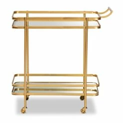 Discount π Bowery Hill Gold Finished Metal And Glass 2-Tier Mobile Wine Bar Cart π