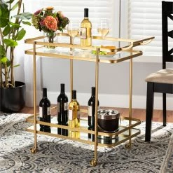 Discount π Bowery Hill Gold Finished Metal And Glass 2-Tier Mobile Wine Bar Cart π 13 Discount π Bowery Hill Gold Finished Metal And Glass 2-Tier Mobile Wine Bar Cart π -Guest Chairs Sales 2326701 5 L