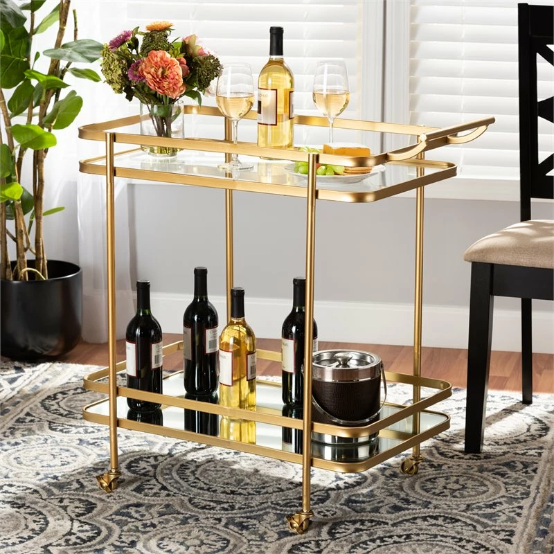 Discount π Bowery Hill Gold Finished Metal And Glass 2-Tier Mobile Wine Bar Cart π 6 Discount π Bowery Hill Gold Finished Metal And Glass 2-Tier Mobile Wine Bar Cart π - Image 6