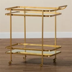 Discount π Bowery Hill Gold Finished Metal And Glass 2-Tier Mobile Wine Bar Cart π 14 Discount π Bowery Hill Gold Finished Metal And Glass 2-Tier Mobile Wine Bar Cart π -Guest Chairs Sales 2326701 6 L