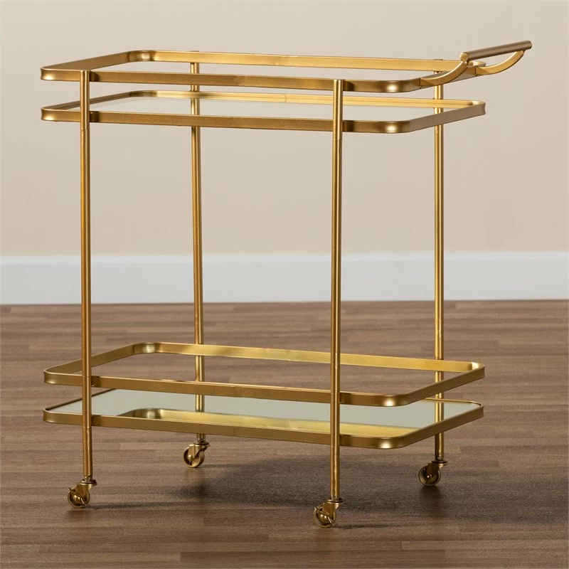 Discount π Bowery Hill Gold Finished Metal And Glass 2-Tier Mobile Wine Bar Cart π 7 Discount π Bowery Hill Gold Finished Metal And Glass 2-Tier Mobile Wine Bar Cart π - Image 7